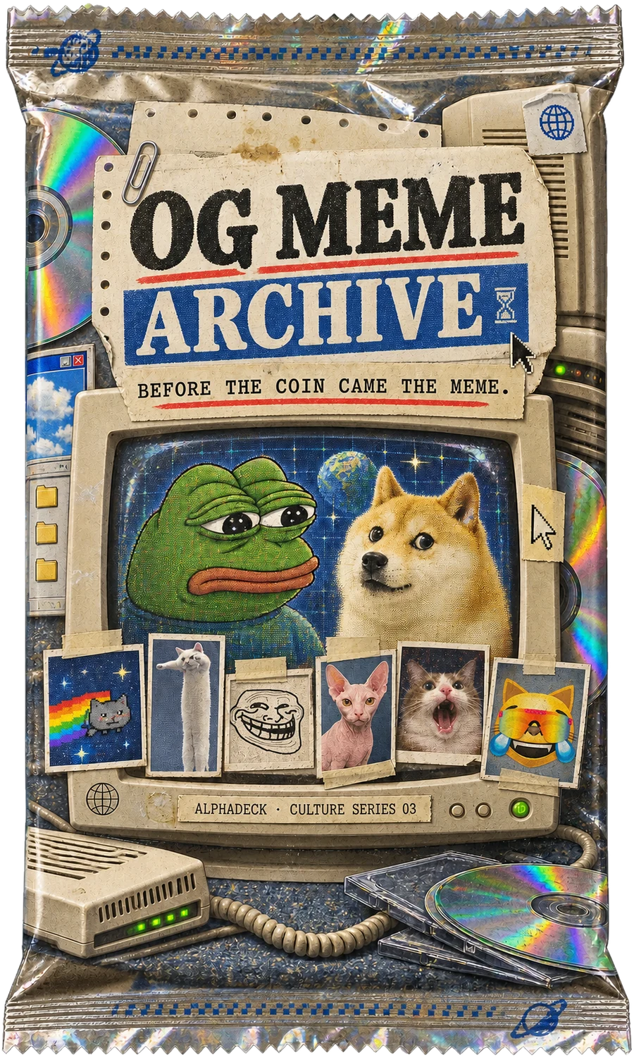OG Meme Archive dial-up internet museum sealed pack artwork